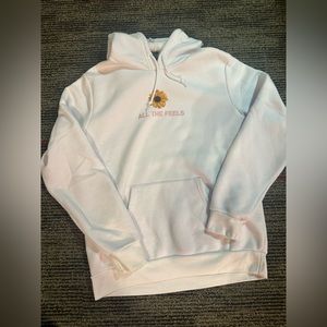 ALL THE FEELS - graphic white hoodie. Size M.